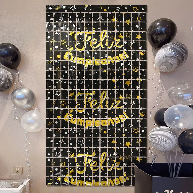 

1M×2M Spanish Happy Birthday Party Background Curtain Feliz Cumpleaños Backdrop Wall Rain Tinsel Curtain Baby Shower Decoration