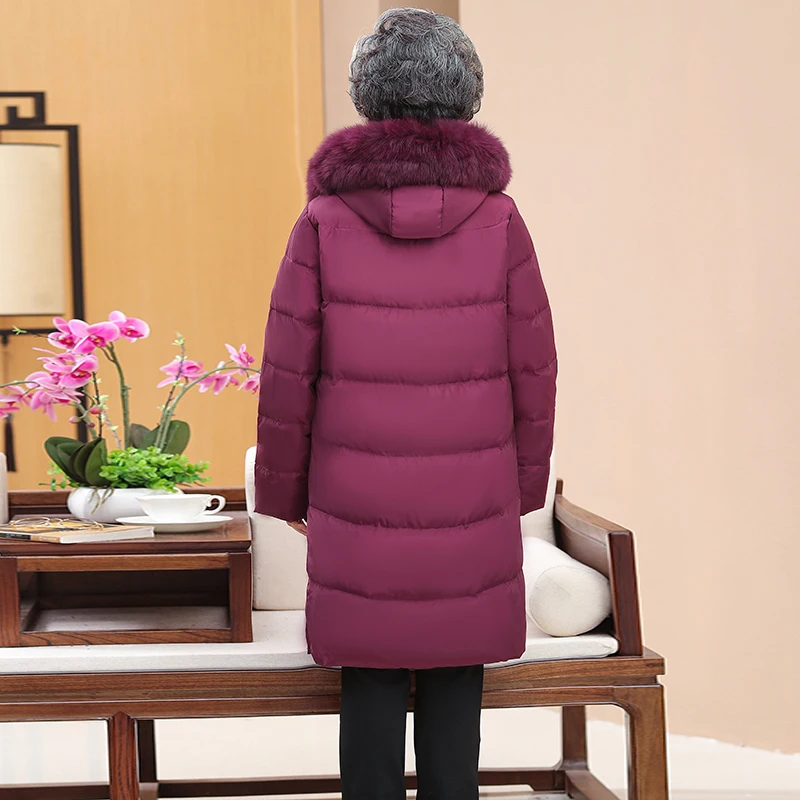 Woman 2022 Winter Fashion Duck Down Overcoat for Mother Mama Female Padded Parka Real Fox Fur Collar Clothing Plus Big Size 5XL