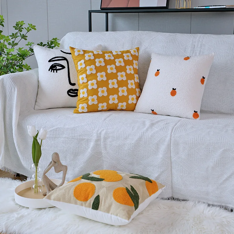 Декоративный чехол для дивана с оранжевыми цветами жаккардовая наволочка одной