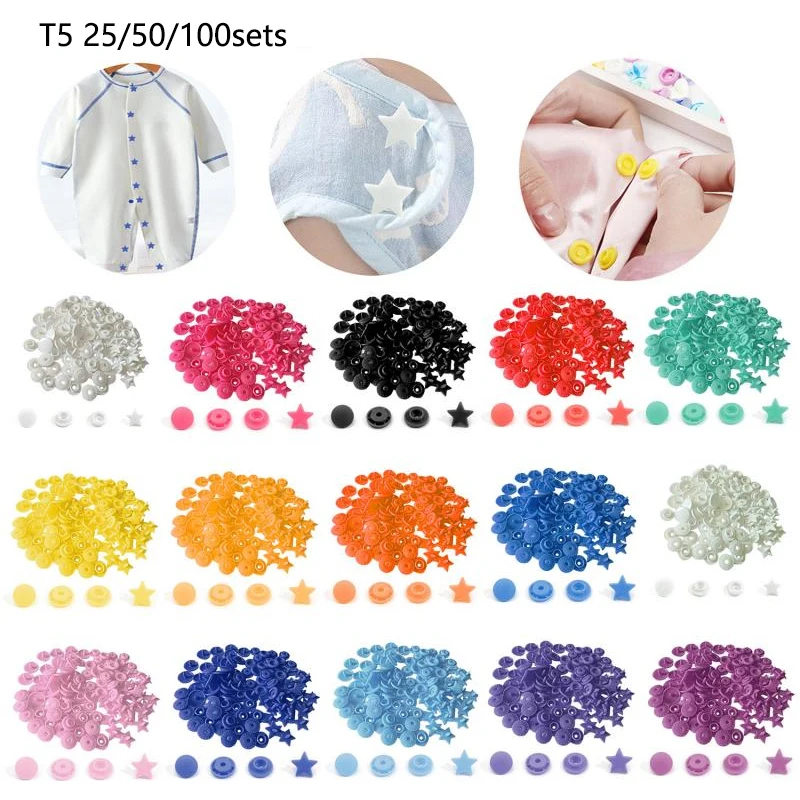 

25-100Sets 12mm Plastic Snap Buttons Star Shape T5 Snap Fastener For Clothes Press Buckles Sewing Diy Crafts Garment Accessories