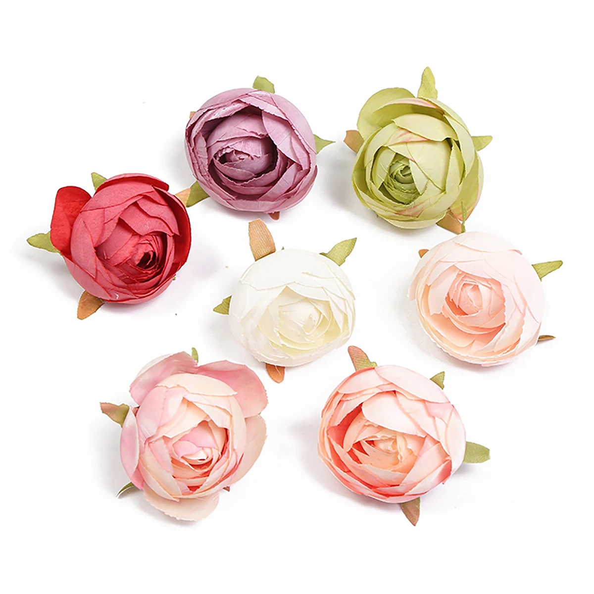

10Pcs Mini Camellia Bud Bouquet Silk Artificial Flower Wedding Favor Box Rose Fake For DIY Christmas New Year Party Scrapbooking