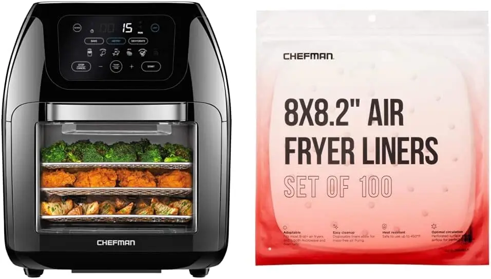 

Digital Air Fryer+ Rotisserie, Dehydrator, 17 Touch Screen Presets Fry, Black & Disposable Air Fryer Liners, Heat-Resistant