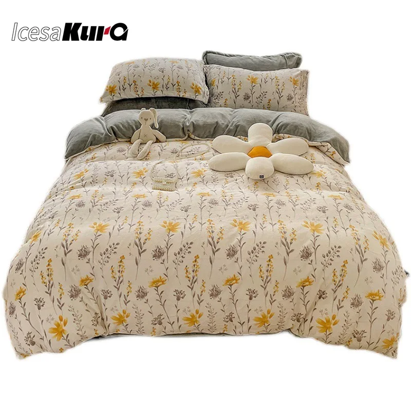 

Four-Piece Set of Milk Velvet Bed In Winter Simple Pastoral Floral Small Fresh Girl Heart Coral Flannel 1.8m Flannel
