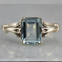 vintage classic square sea blue topaz silver plated womens ring size us 6 10