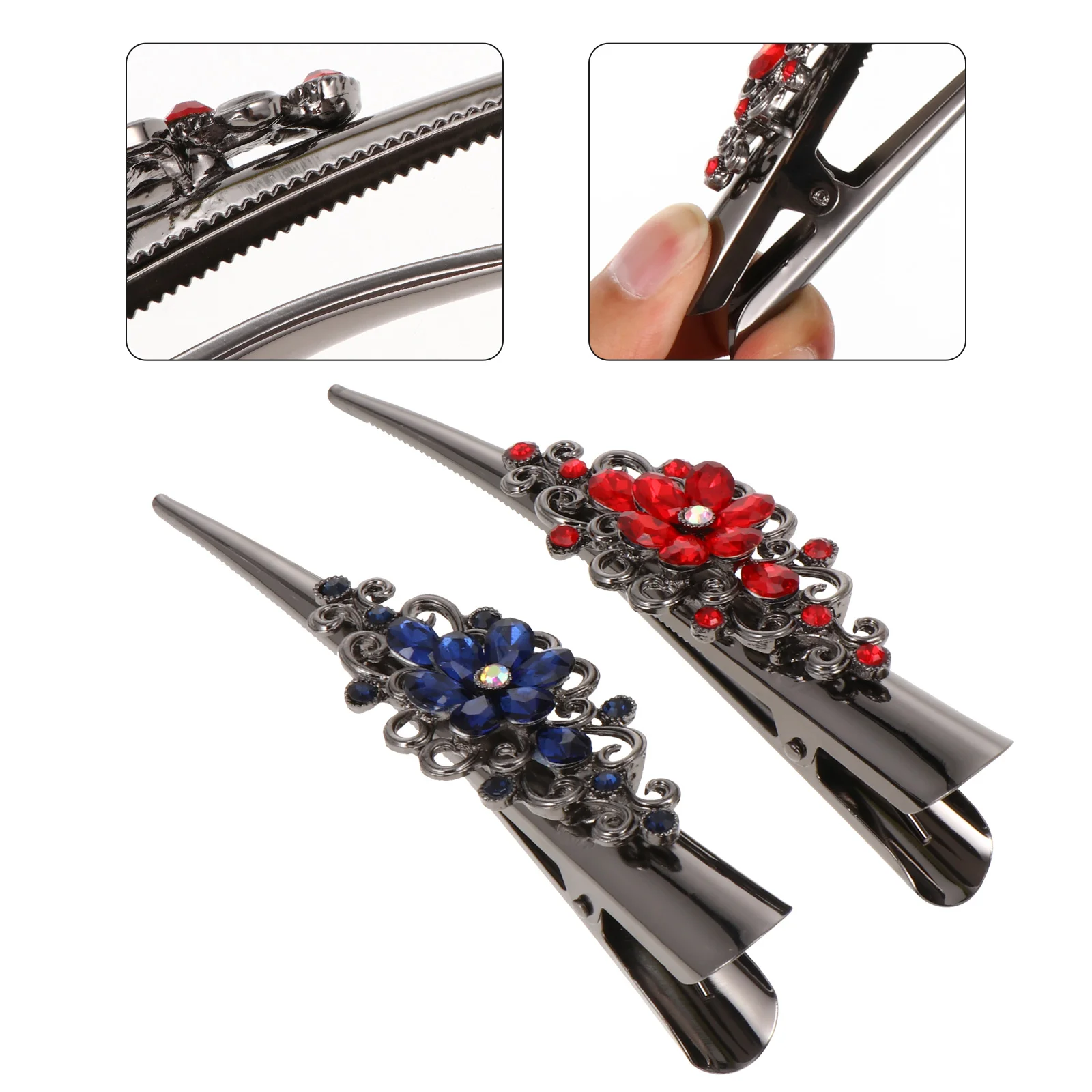 

2 Pcs Rhinestone Horn Clip Retro Decor Hair Headdress Accessory Big Hairpin Bobby Delicate Alloy Miss Women Barrette