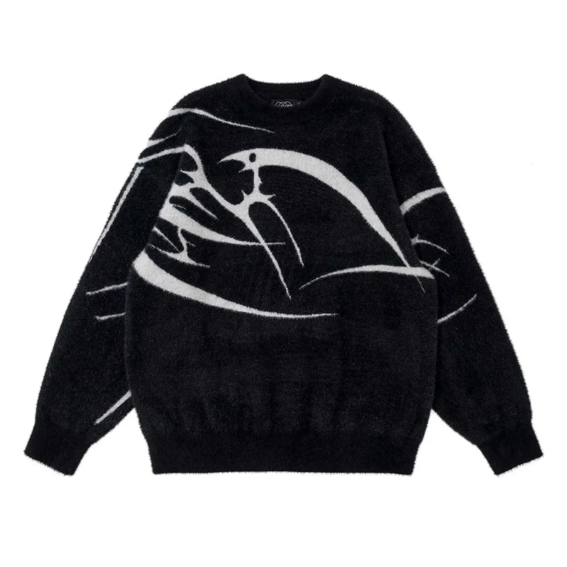 Модный вязаный свитер в стиле хип-хоп уличный Повседневный пуловер с принтом