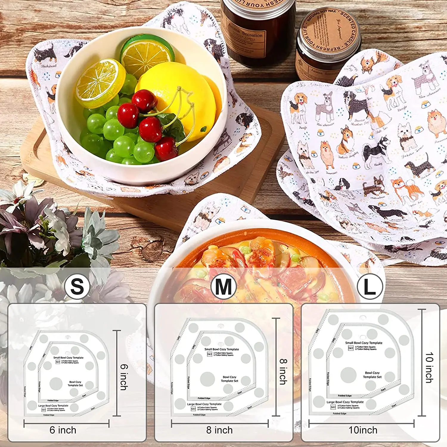 

3 Size Bowl Cozy Template Cutting Ruler Quilting Templates for DIY Kitchen Art Craft Acrylic Stencil Cut On Fold Template Sewing