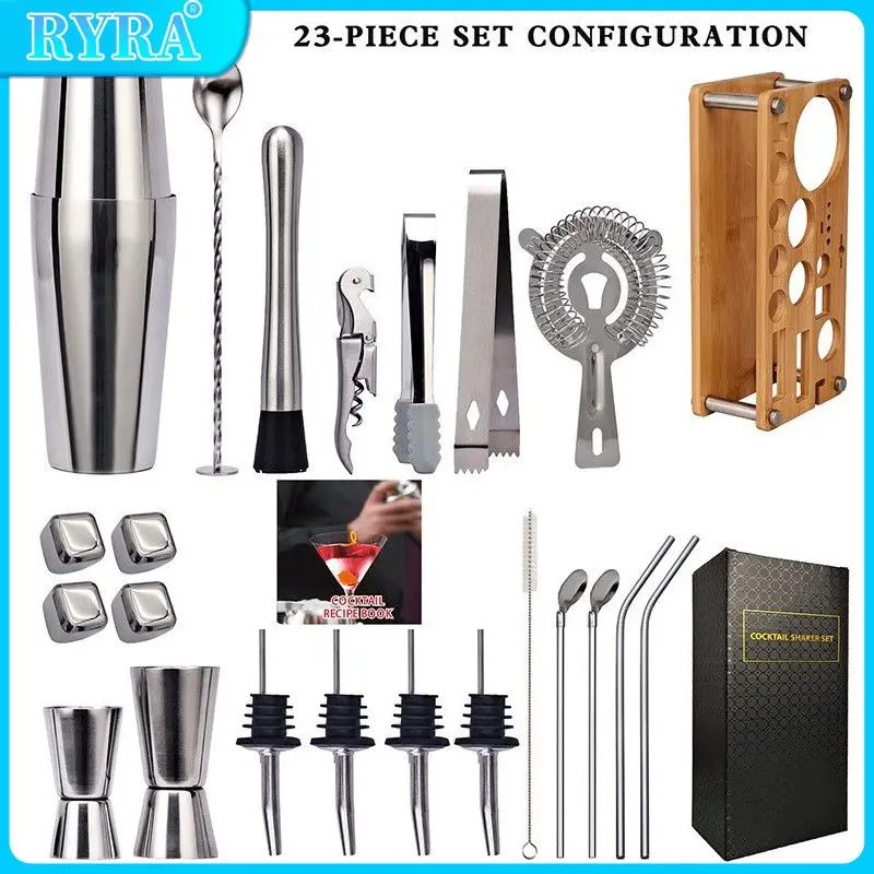 

Набор коктейльных шейкеров из нержавеющей стали, 23 шт., съемная металлическая бамбуковая стойка, приблизительная деталь, оптовая продажа 2023