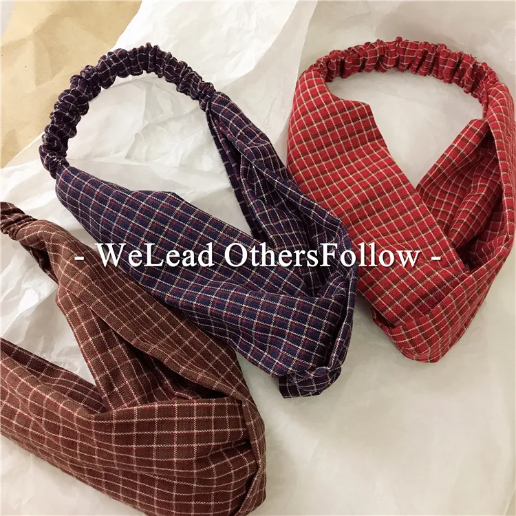 

2pcs Fresh Fashion Geometry Turban Headbands Women Autumn Winter Small Grid Headband Head Wrap Wide Hair Accessories