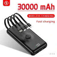 wireless charging 30000mah power bank portable charging digital display external battery 4 usb power bank for iphone poverbank