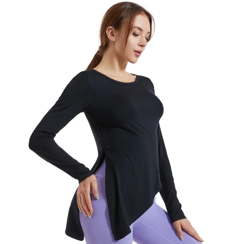 Women's Long Sleeve Yoga T-Shirt Sports Top New Irregular Slit Loose Sports Clothes Female Outdoor Running Quick Dry Sportswear