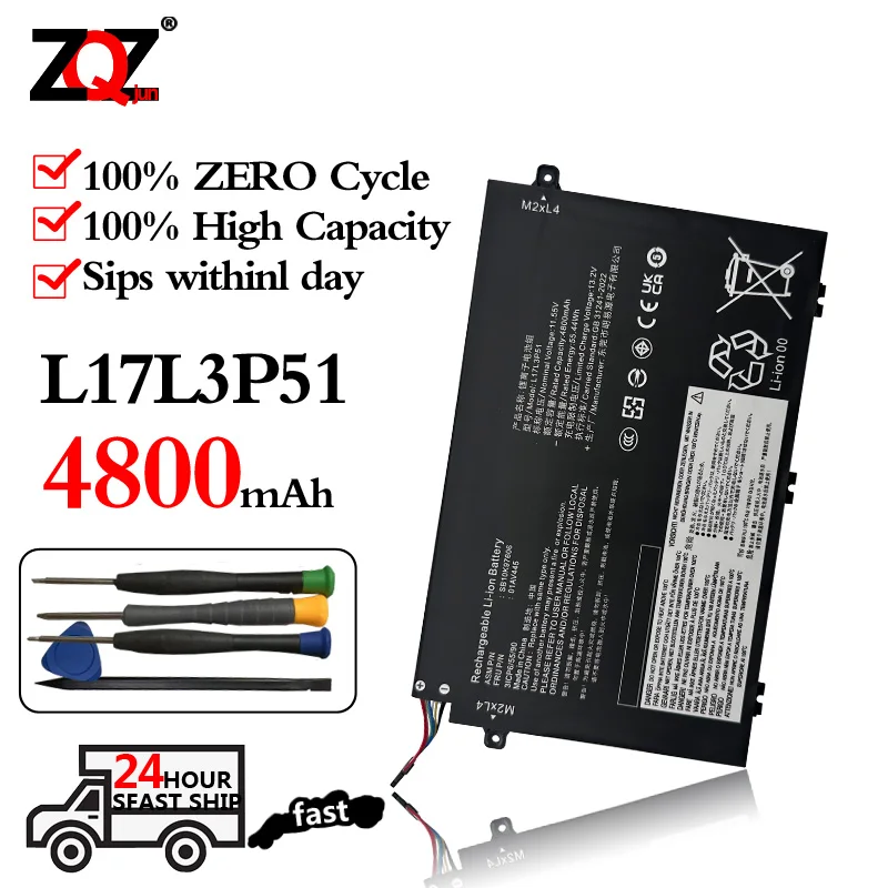 L17L3P51 Аккумулятор для ноутбука Lenovo ThinkPad E15 E480 E490 E495 E580 E585 E590 E595 Series 01AV445 L17M3P52 SB10K79606