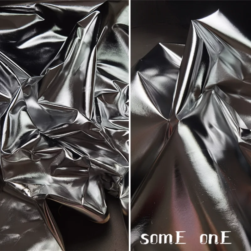 

Textured Synthetic Leather Fabric Silver Waterproof DIY Patches Bag Decor Props Stage Cosplay Coat Clothes Designer Fabric
