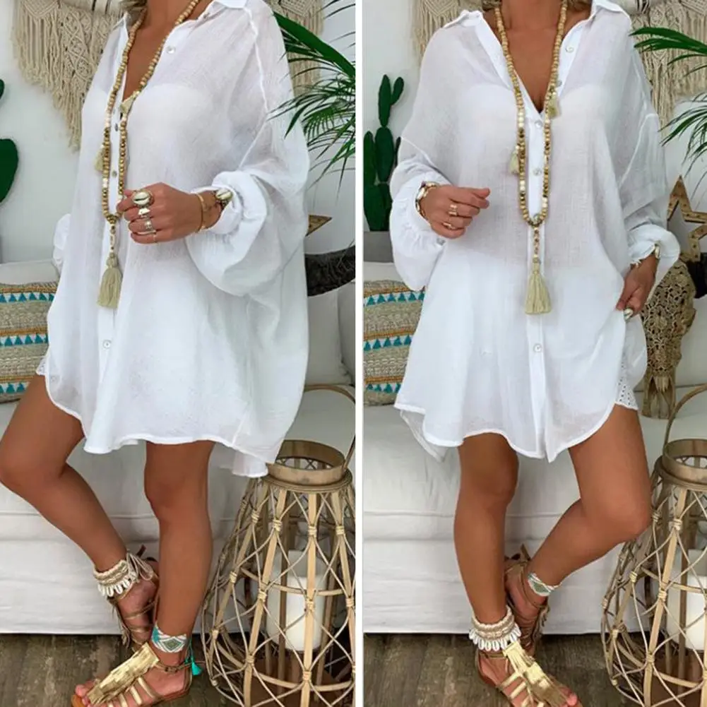 

Stylish Simple Casual Women Summer Shirt Loose Blouse Single Breasted Sweat Absorbing