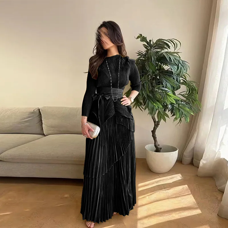 Плиссированный комплект из 2 предметов с нерегулярным фонариком юбка + длинное