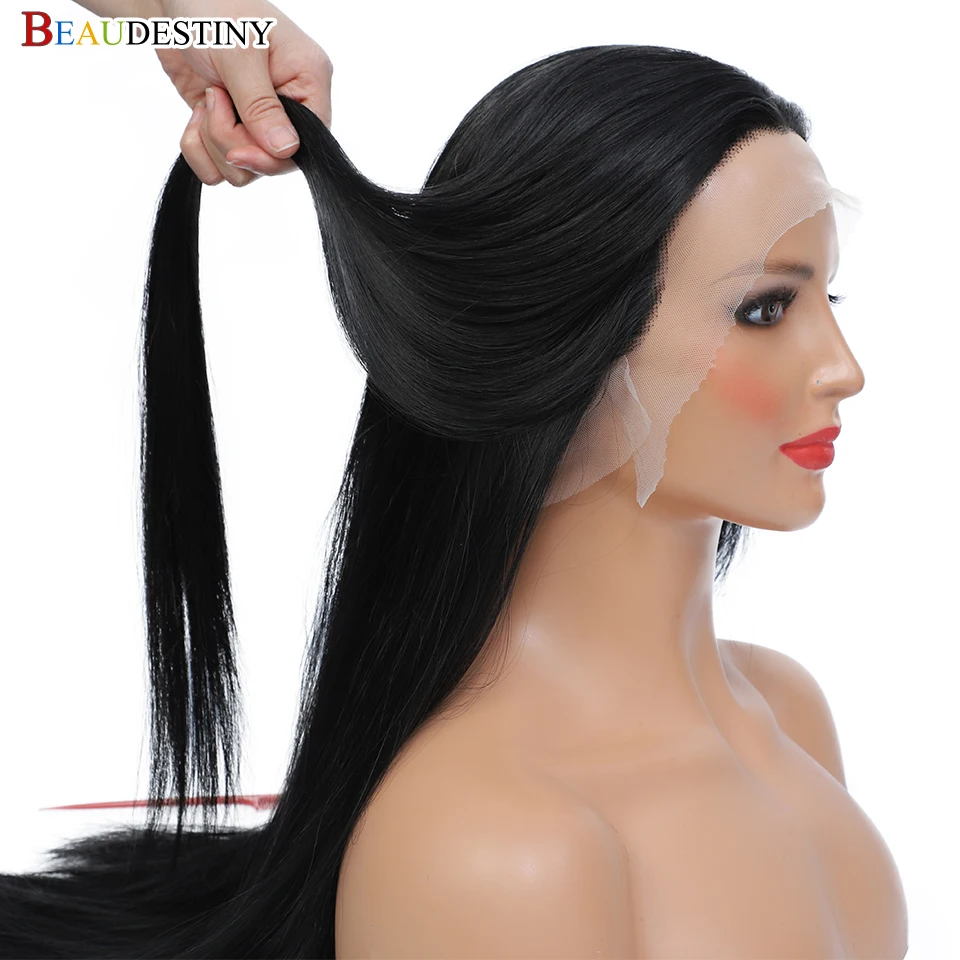 

Black Wig Straight Wigs Synthetic Hair 360 Full Lace Wigs For Women T Part Glueless Lace Long Straight Lace Frontal Pre Plucked