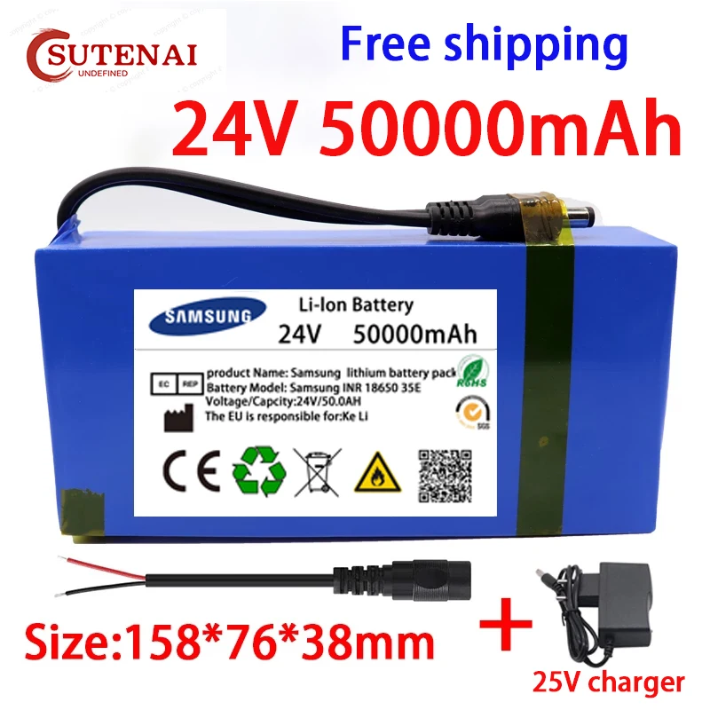 

100% New Portable 24v 50000mAh Lithium-ion Battery pack DC 25.2V50Ah battery With EU Plug+25.2V1A charger+DC bus head wire