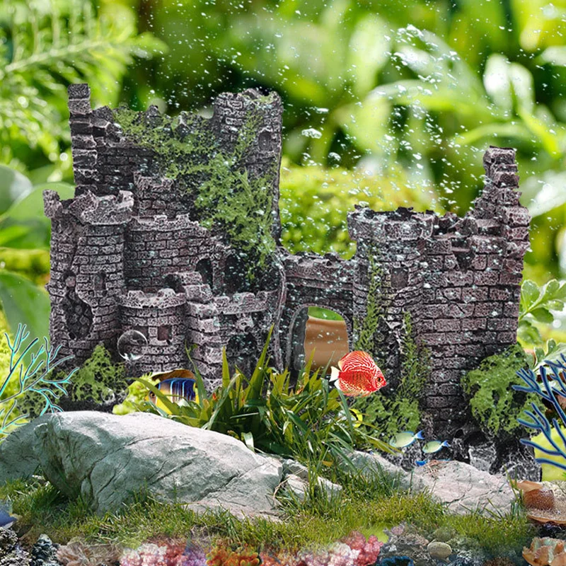 

1pc Creative Castle Shape Fish Tank Ornaments Decoration Landscaping Resin Rockery Aquarium Resin Rockery Aquarium Decor