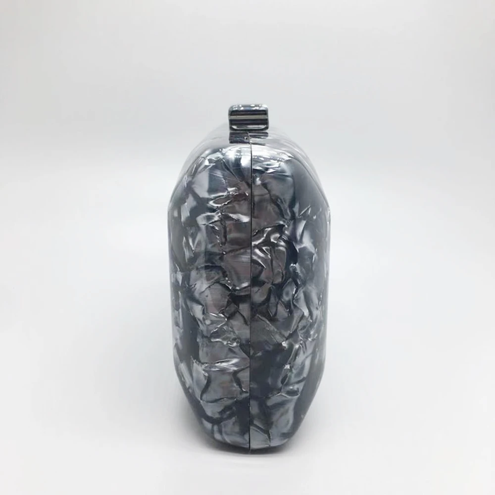 Chic Trendy Black Marble Acrylic Evening Bags Ladies Luxury Elegant Prom Party Clutch New Look Stylish Noble Chain Purse Handbag