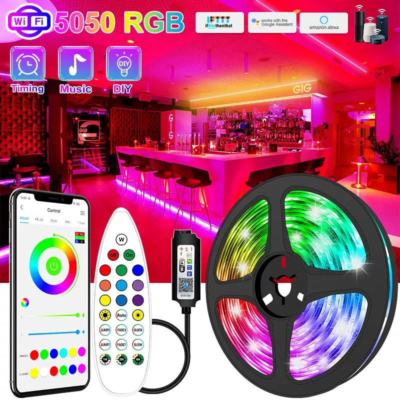 

Светодиодные ленсветильник RGB 5050 с Wi-Fi, гибкие декоративные светильники с Bluetooth, контроллер для спальни
