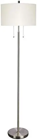 

Modern Floor Lamp, Tall Standing Lamp with 2 Bulb Socket for Office Bedroom Living Room Bright Lighting, Brushed Nickel Body, Wh