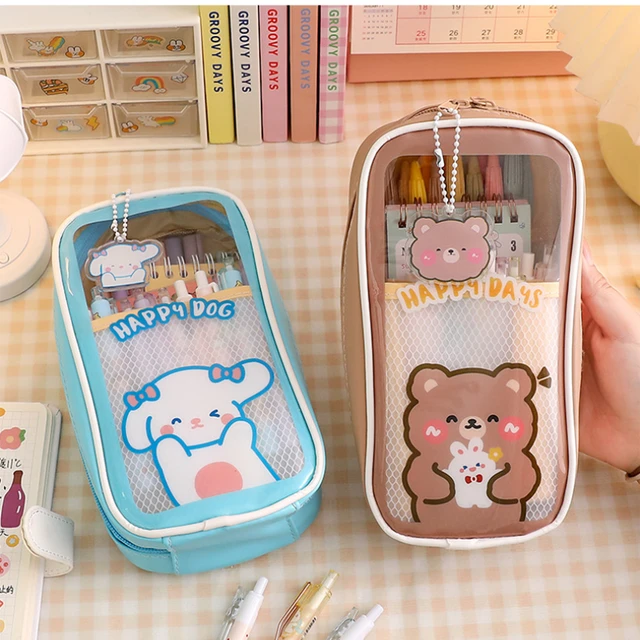 Pencil Case Cute Japanese Girl Pencil Case Transparent Large Capacity  Student Stationery School Supplies Kawaii Pouch cute bag - AliExpress