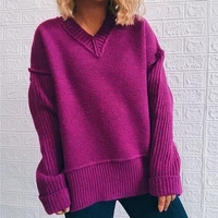 autumn winter women sweater solid color v neck long sleeve personalized fake reverse knitted sweater pullover fashion 2022 new