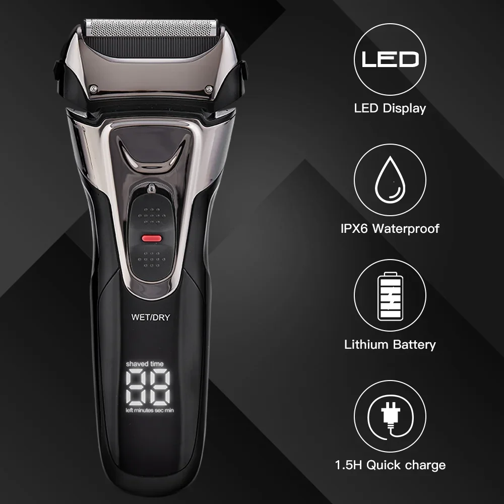 

Free Shipping LCD Display Shaving Machine USB Rechargeable Reciprocate IPX6 Electric shaver For Men