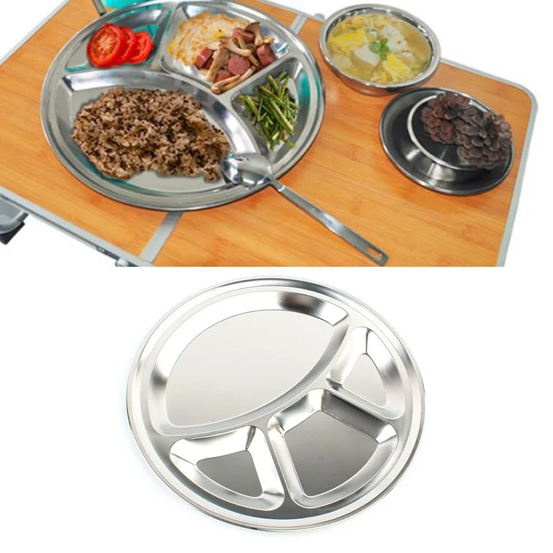 Stainless Steel Student Tray Divided Dinner Tray Lunch Container Food Plate 4 Compartment Dish