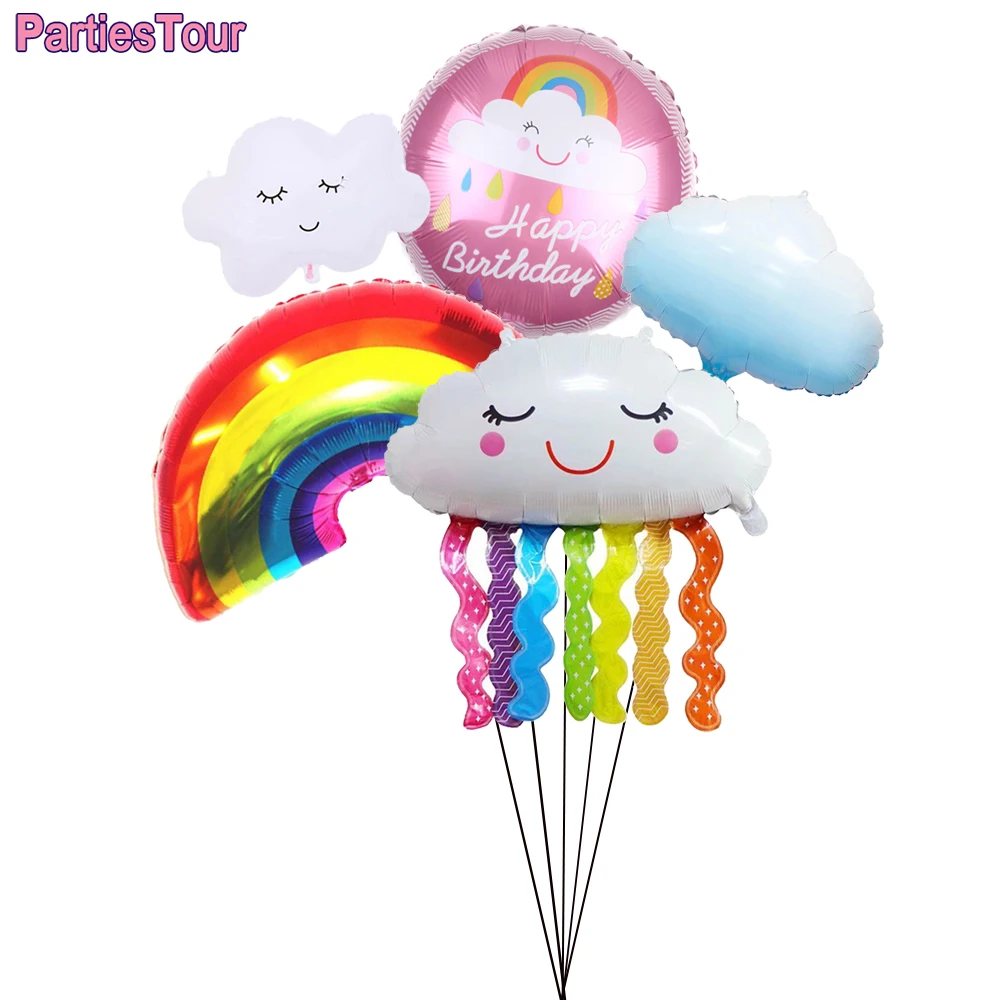 

Rainbow party Rainbow Sun Balloon Blue Sky White Cloud balloon Wedding Baby shower kids girls Birthday Party Decoration favors