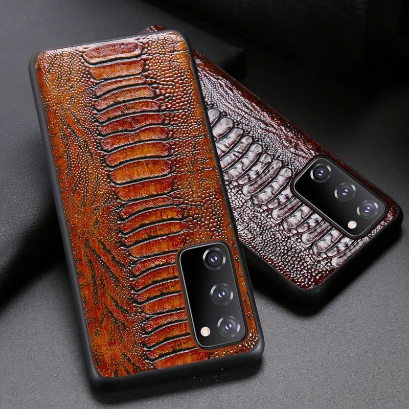 Leather Phone Case For Samsung Galaxy S20 FE case For s20 plus Cowhide Cover For Note 20 Ultra Ostrich Foot pattern Case