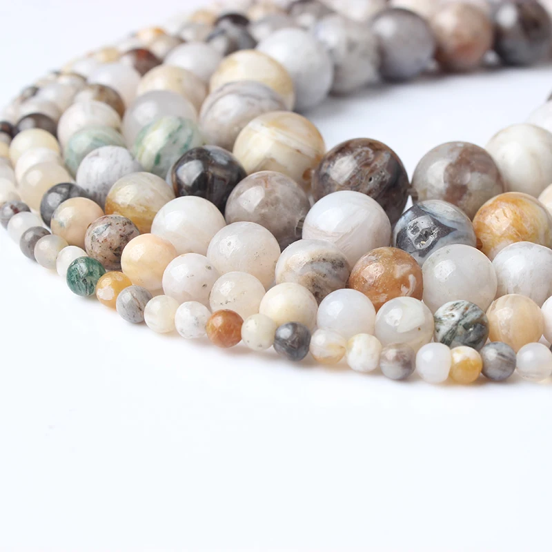 

4 6 8 10mm 5A Natural Bamboo Leaf Agate Stone Beads for Bracelet Necklace Jewelry Making Accessories Loose Beads for Women Man