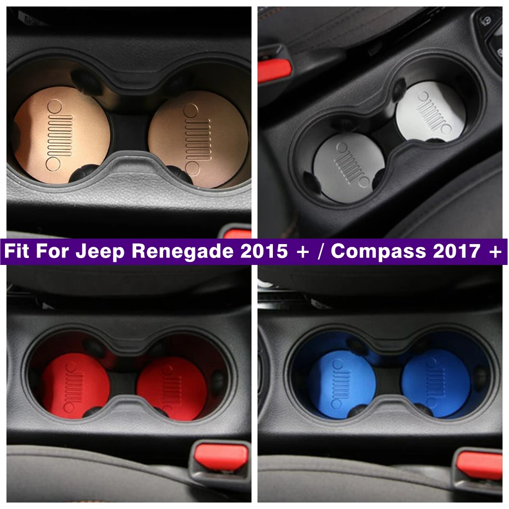 Center Front Seat Water Cup Holder Decor Mat Pad Cover Trim Fit For Jeep Renegade 2015 - 2020 / Compass 2017 - 2021 Accessories