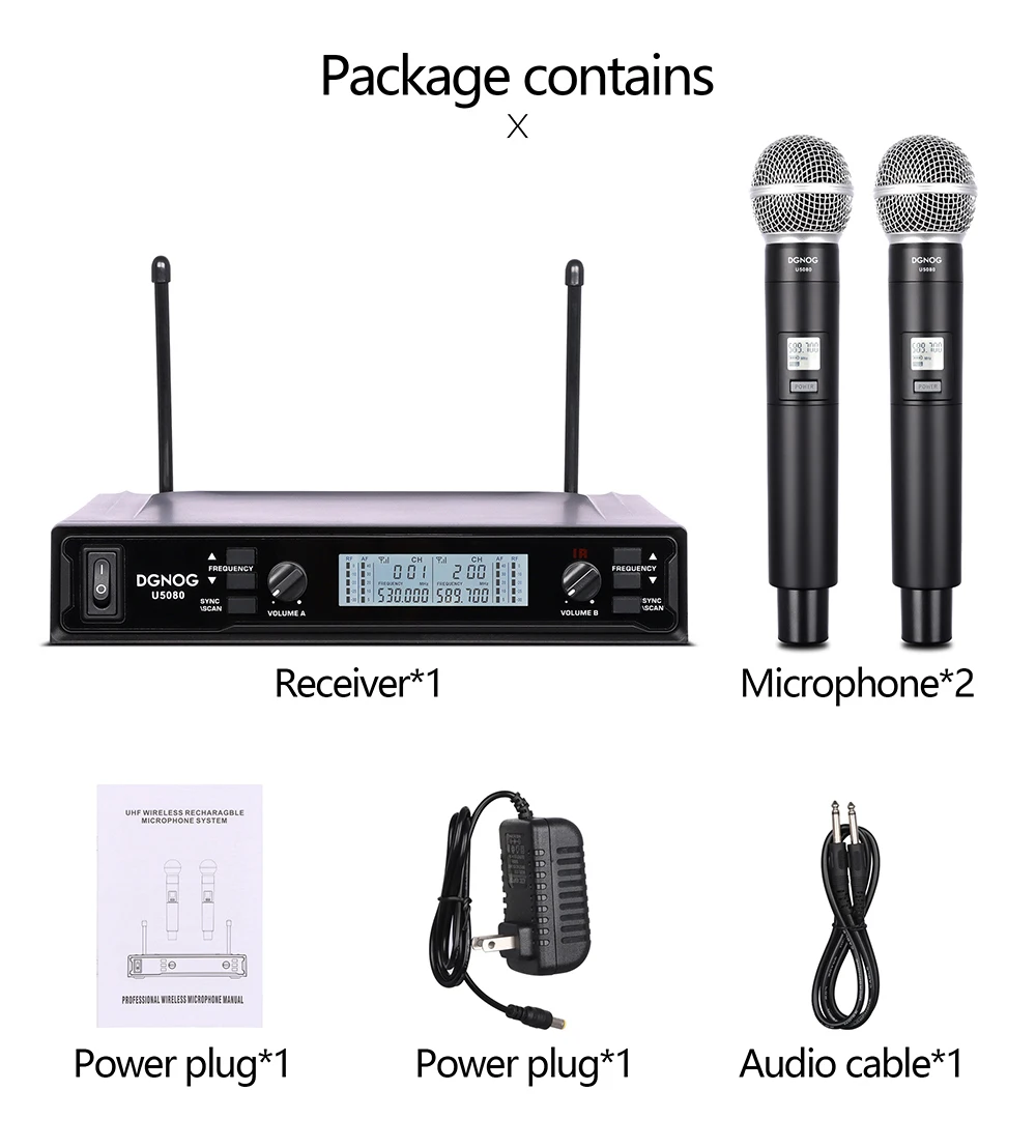 Channel handheld dual wireless microphone system UHF 2 professional microphone，Suitable for home karaoke |