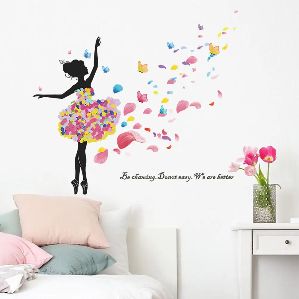 

Cartoon Dancing Girl Petals Wall Sticker Self-adhesive Wall Decal For Kids Room Kindergarten Wall Decoration