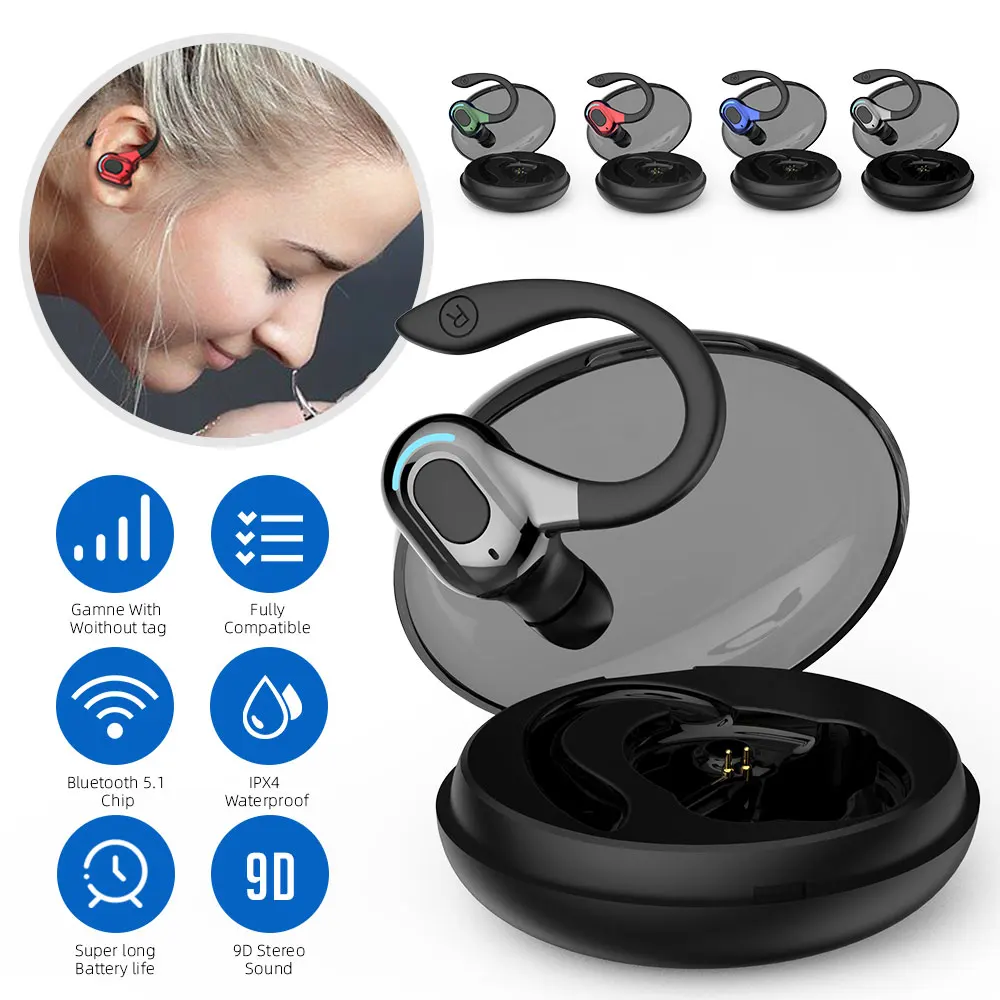 

Single Wireless Bluetooth 5.1 Earphone for Right Ear with HiFi Stereo Lightweight Waterproof Earbuds Noise Reduction Ear Hook
