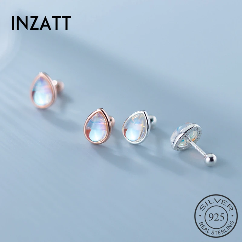 

INZATT Real 925 Sterling Silver Crystal Water Drop Stud Earrings For Fashion Women Cute Fine Jewelry Minimalist Accessories