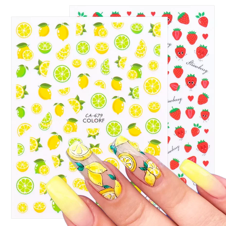 

Lemon Nail Stickers 3D Adhesive Sliders Fruits Strawberry Pineapple Nail Art Decals Designs Decoartions Manicures