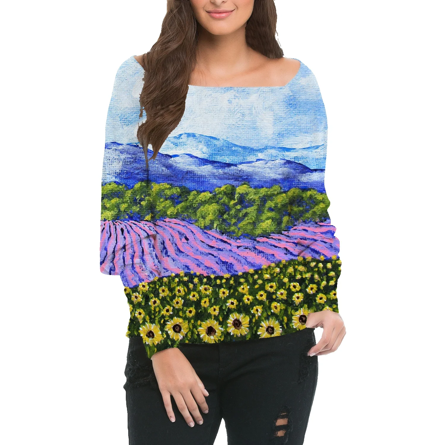 

Осенне-зимний женский модный Повседневный свитер с длинным рукавом и природным пейзажем, молодежный популярный универсальный трендовый То...