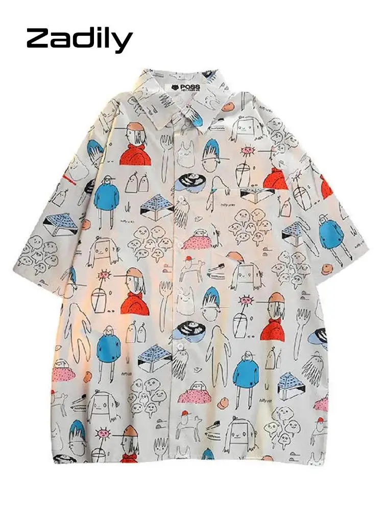 

Женская рубашка с коротким рукавом и мультяшным принтом, в японском стиле
