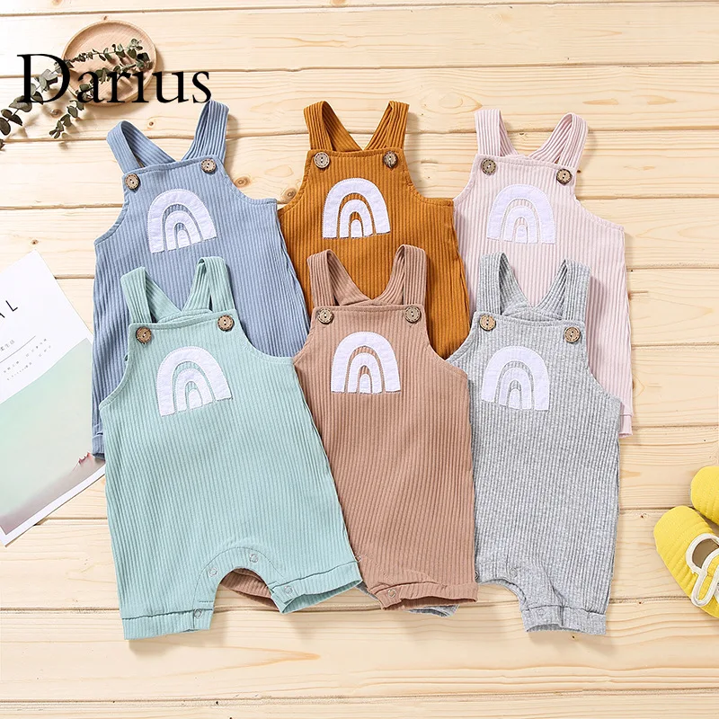 

Rainbow Print Ribbed Cotton Baby Boys Girls Romper