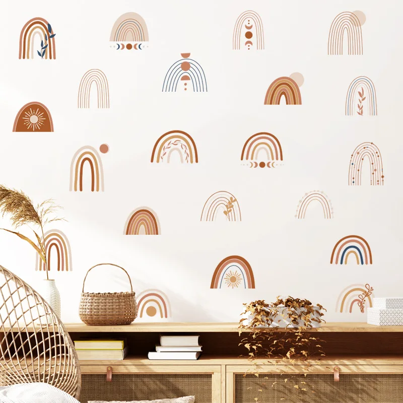 

Boho Rainbow Sun Moon Leaves Wall Sticker Nursery Removable Vinyl DIY Wall Decals Girls Kids Room Interior Home Decoration