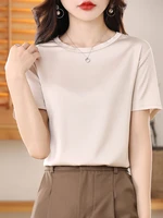 honghanyuan women s to 3xl solid t shirts silk plain o neck short sleeved tee 2022 summer candy colors basic cozy topdrop ship