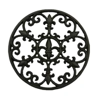 7 2inch diameter decorative cast iron round trivet with vintage pattern for kitchen or dining table with rubber pegs