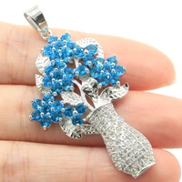 57x29mm special created rich blue aquamarine swiss blue topaz eye catching silver pendant