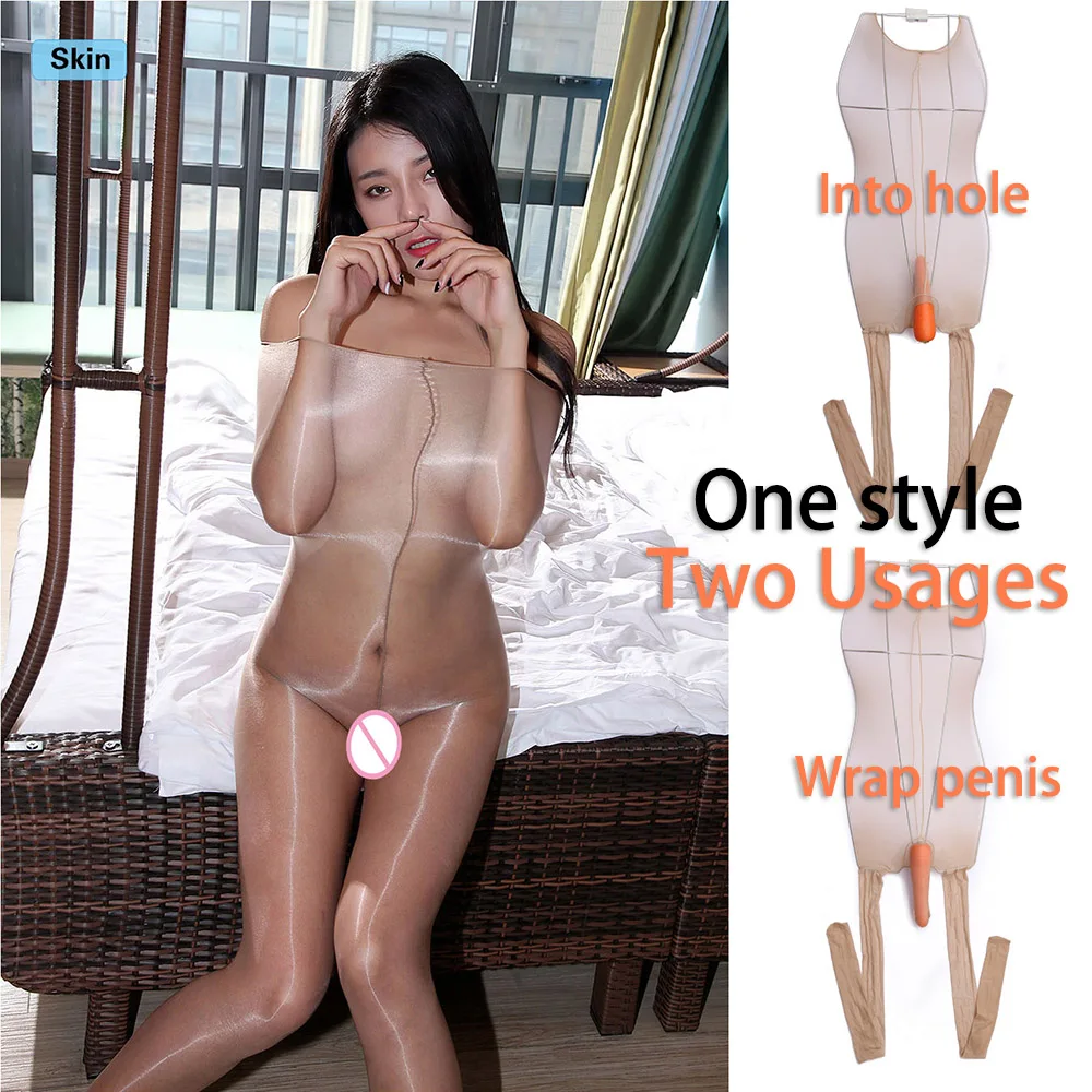 

1D Oil Shine Super High Waist Sheer To Chest Pantyhose Bodystockings with Penis Cover or Into Hole Sheath two usages DOYEAH 0108