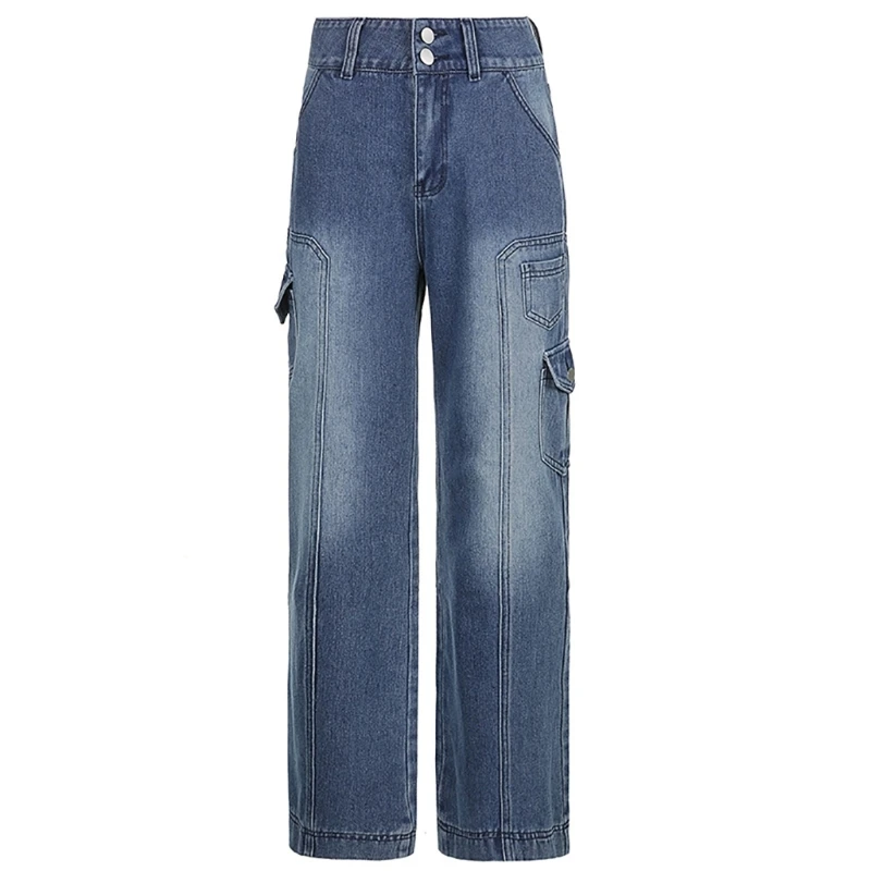 

High Waist Jeans for Women Fashion Wide Leg Jean-Denim-Pants Baggy-Cargo-Pants