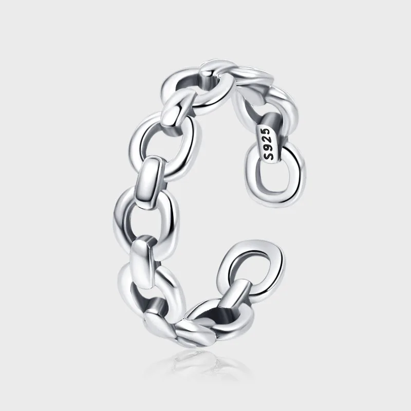 

XSL JIAMEI S925 Sterling Silver Chain Opening Ring Female Sweet Cool Wind Trendy Retro Do Old Ring Female Fine Jewelry Gift