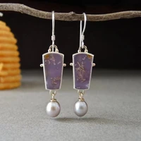 purple stone pearl water drop earrings vintage jewelry silver color creative personality dangle earring party gift