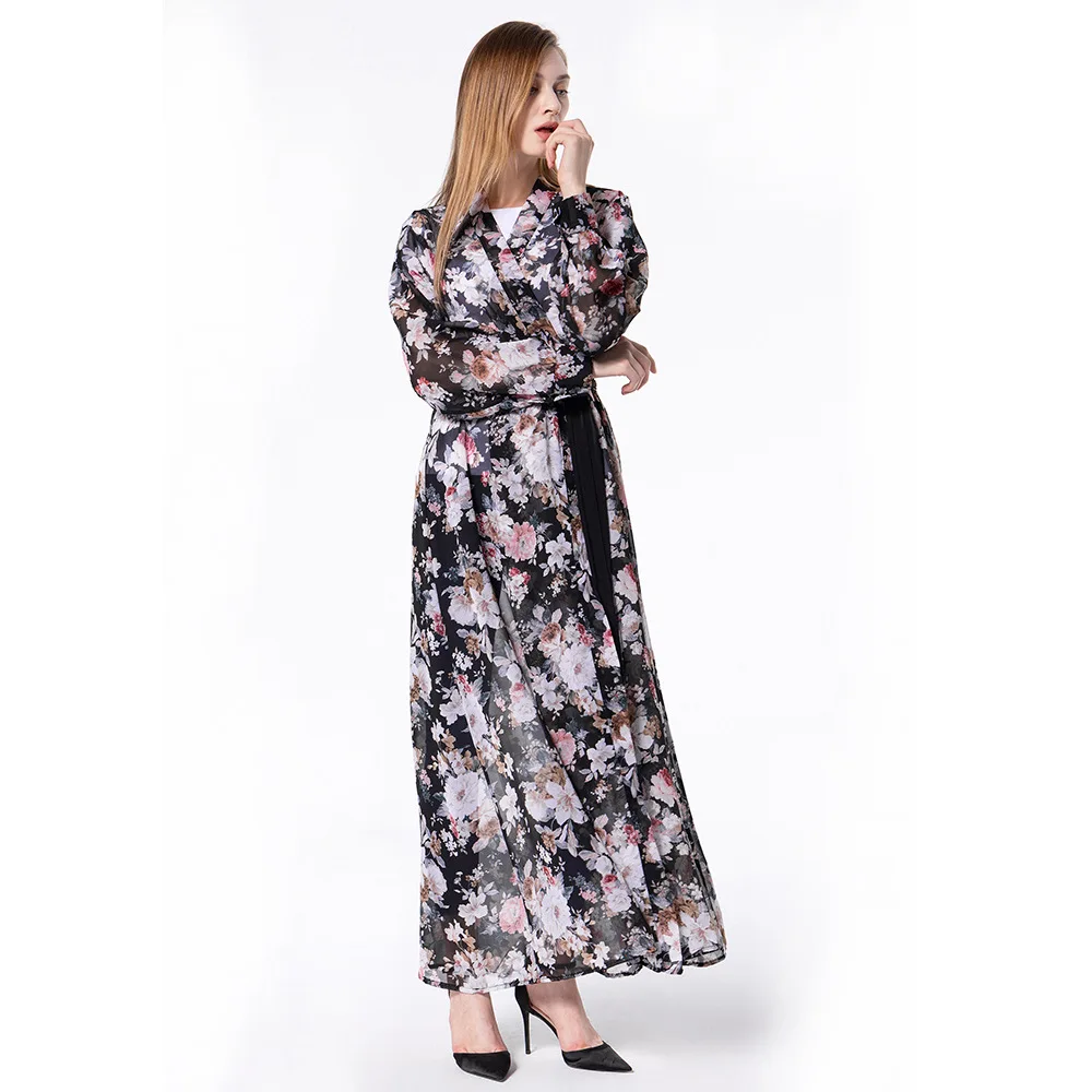 Muslim Fashion Muslim Dress Middle East Eid Duabi Abaya Turkey Robe Thin Loose Chiffon Long Sleeve Cardigan Robe Donsignet
